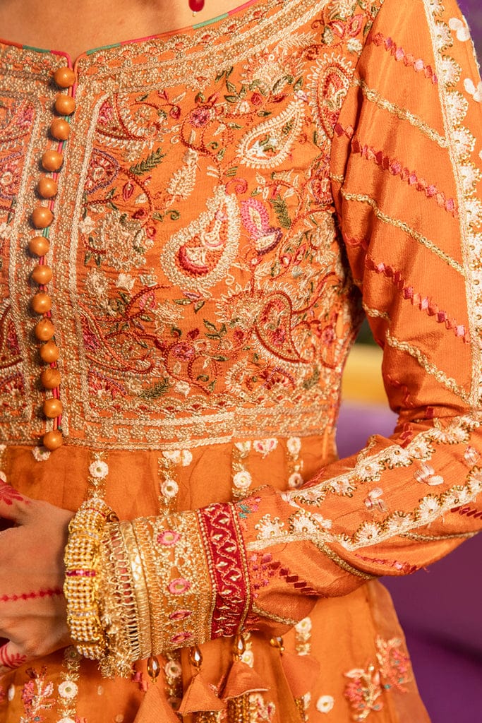 Qalamkar Orange Bridal Collection Net Replica