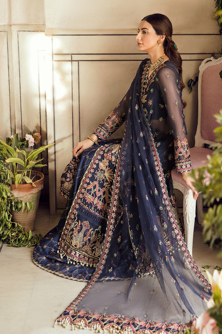 Afrozeh Blue Exclusive Collection Chiffon Replica