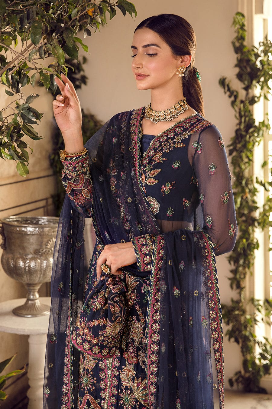 Afrozeh Blue Exclusive Collection Chiffon Replica