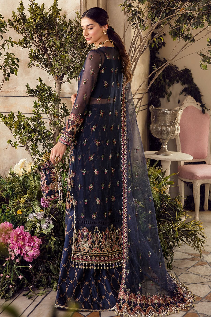 Afrozeh Blue Exclusive Collection Chiffon Replica