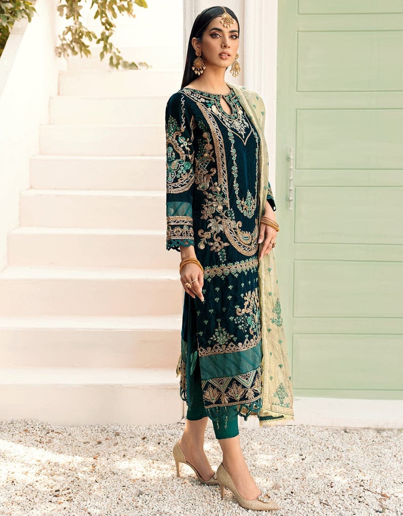 Emaan Adeel Green Formal Collection Velvet Replica