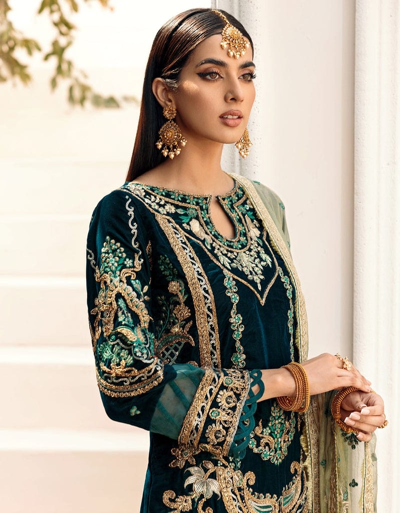 Emaan Adeel Green Formal Collection Velvet Replica