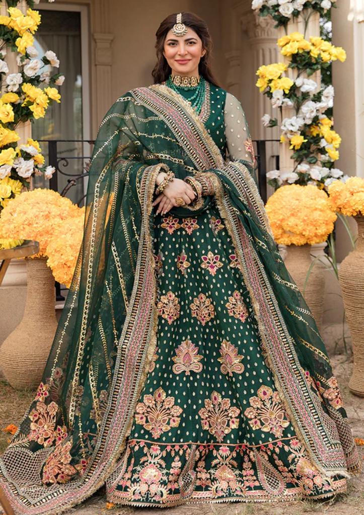 Afrozeh Green Bridal Collection Net Replica