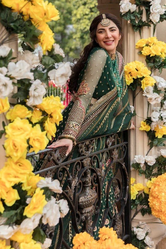 Afrozeh Green Bridal Collection Net Replica