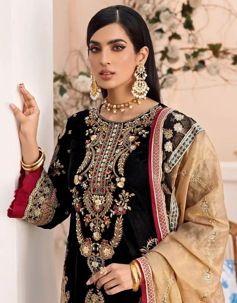 Emaan Adeel Black Formal Collection Velvet Replica