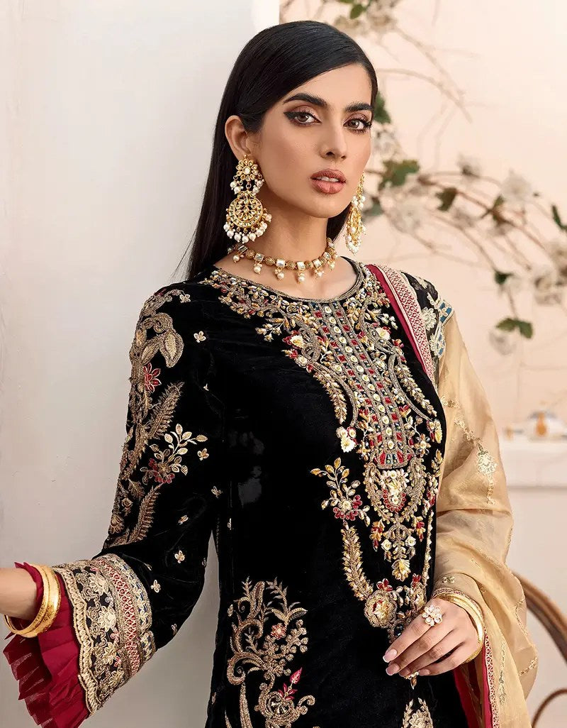 Emaan Adeel Black Formal Collection Velvet Replica