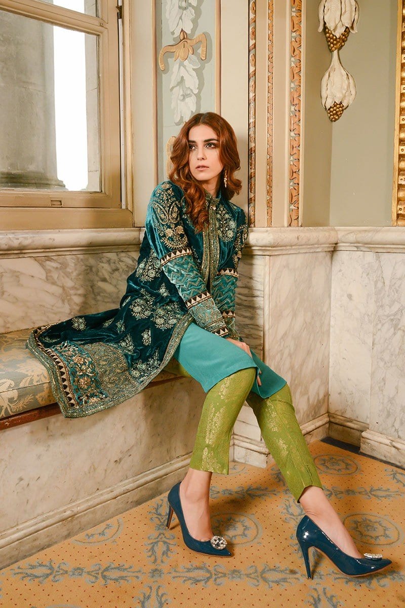 Maria B Seagreen Embroidered Velvet Collection Replica