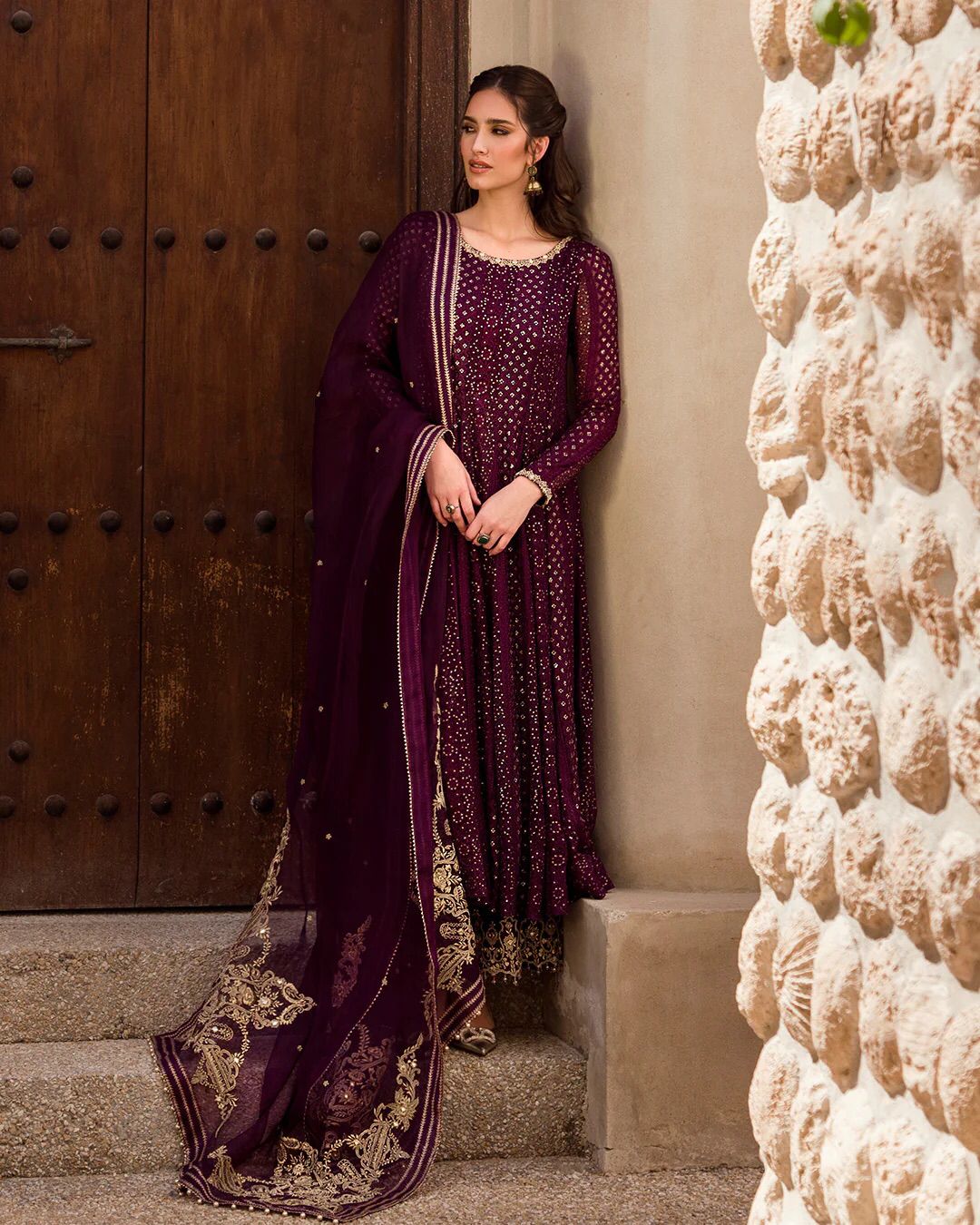 Faiza Saqlain Maroon Formal Collection Chiffon Replica