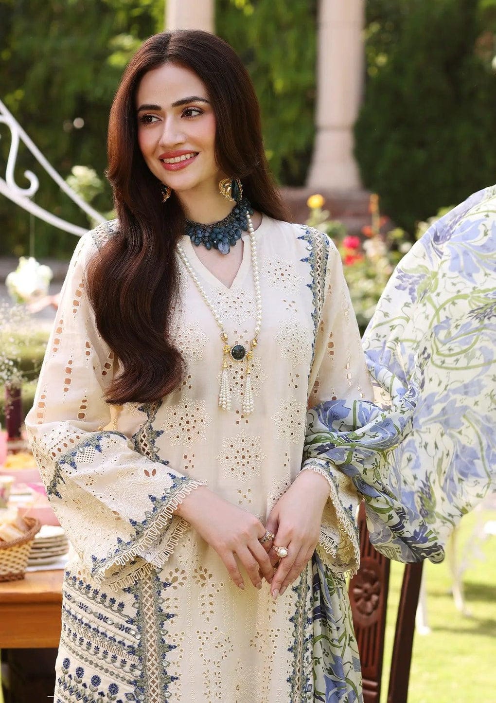 Elaf Creamy White Luxury Chikankari Lawn Collection Replica