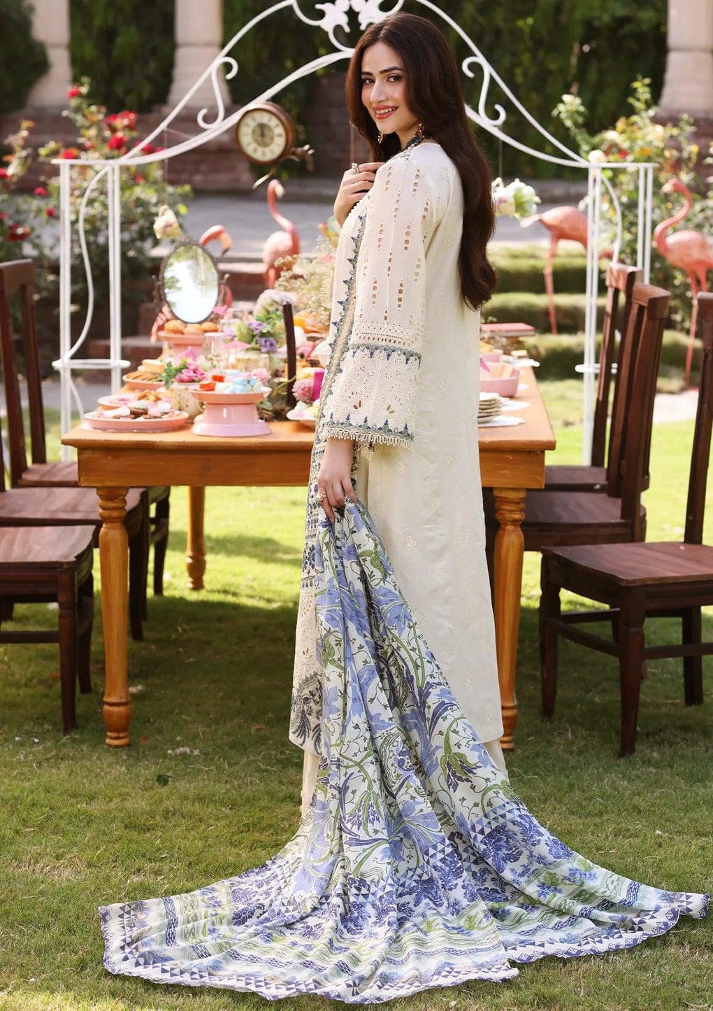 Elaf Creamy White Luxury Chikankari Lawn Collection Replica