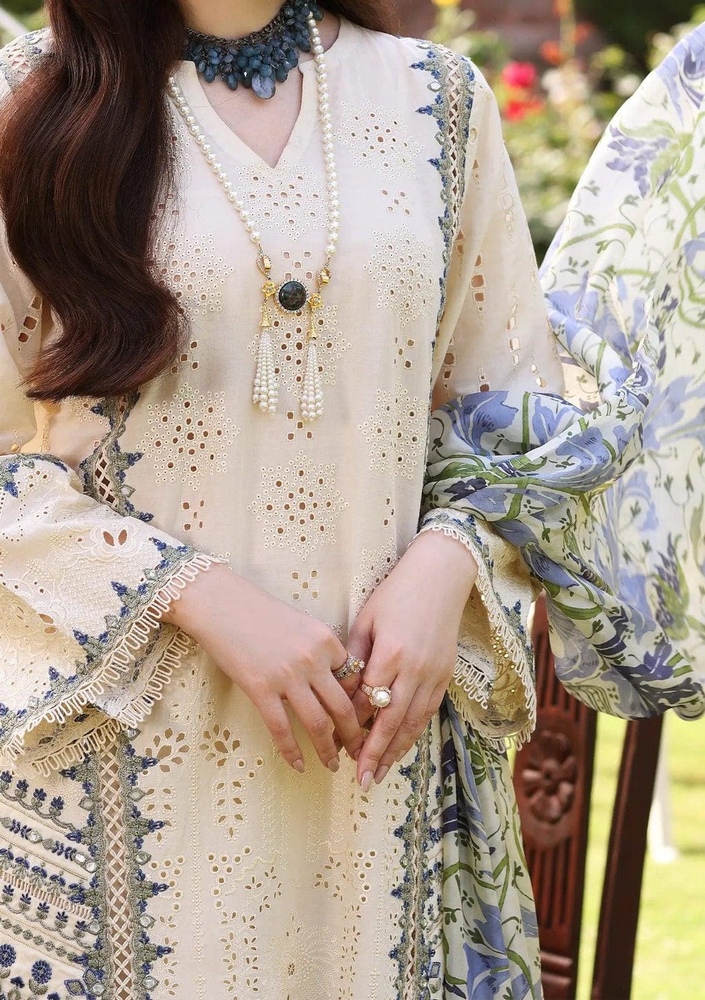 Elaf Creamy White Luxury Chikankari Lawn Collection Replica