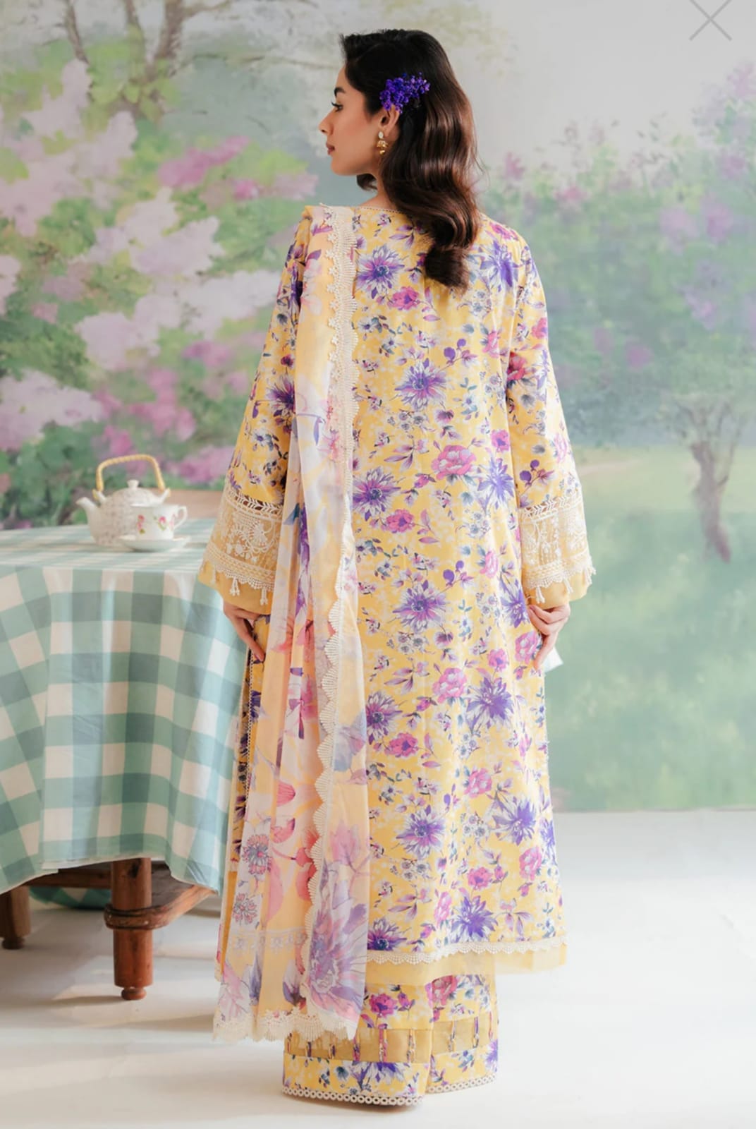 Afrozeh Yellow Printed Lawn Collection Replica