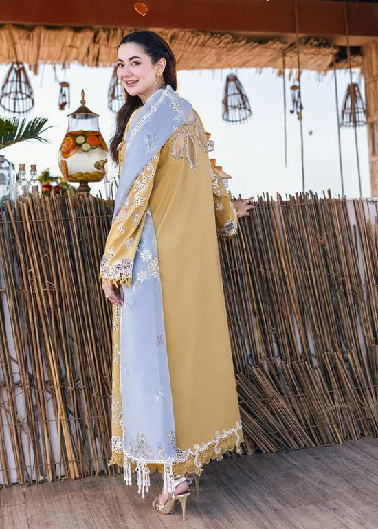 Qalamkar Selma Mustard Luxury Lawn Collection Replica