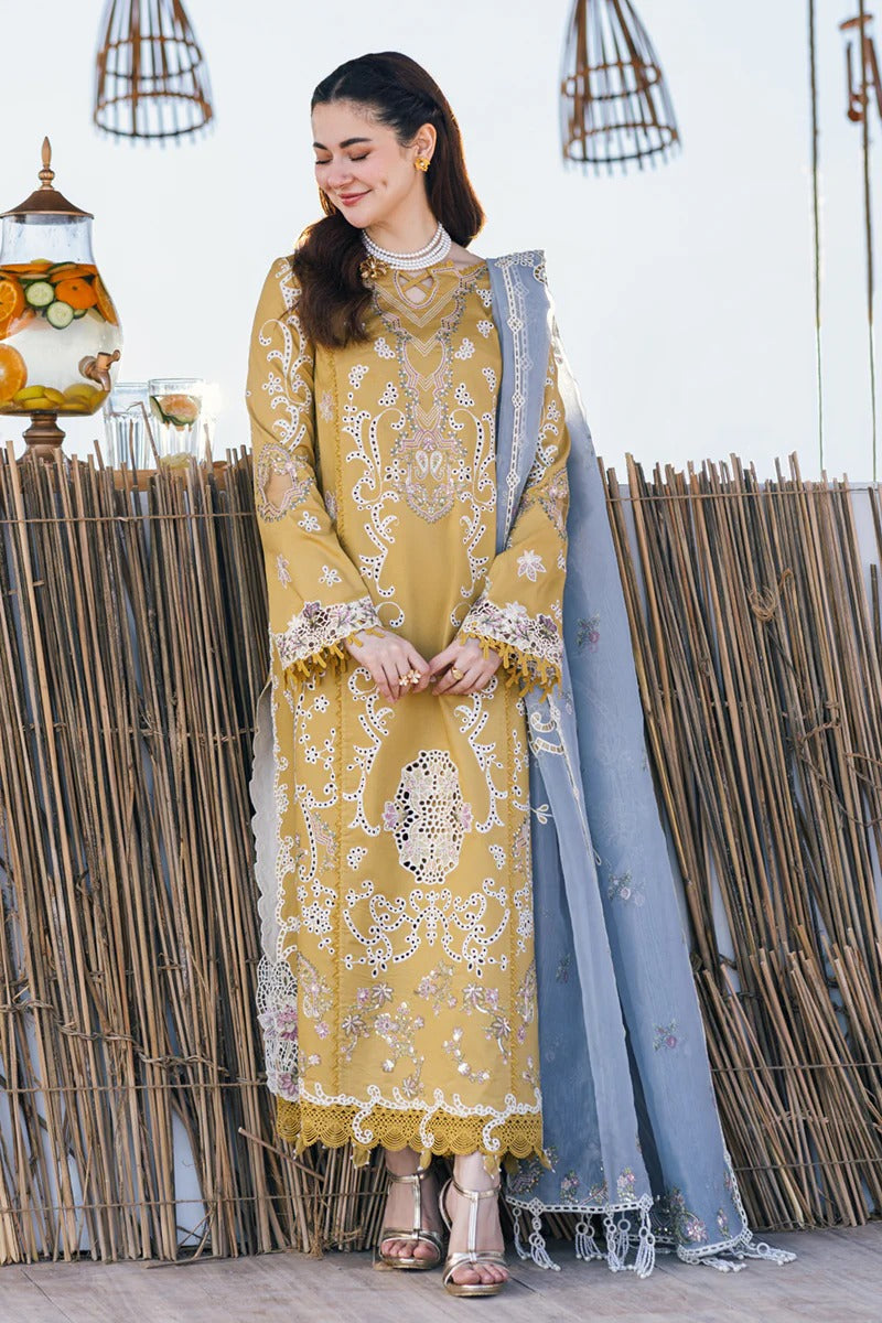 Qalamkar Selma Mustard Luxury Lawn Collection Replica