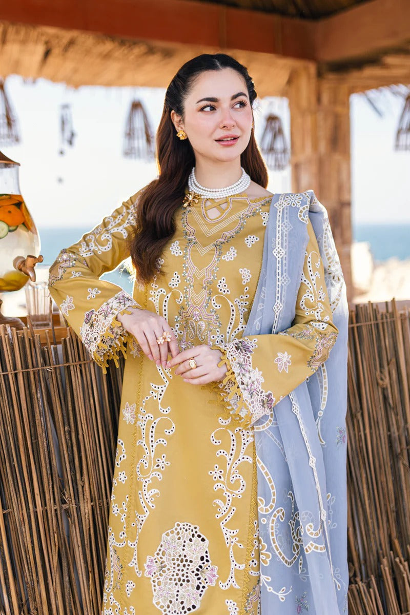 Qalamkar Selma Mustard Luxury Lawn Collection Replica