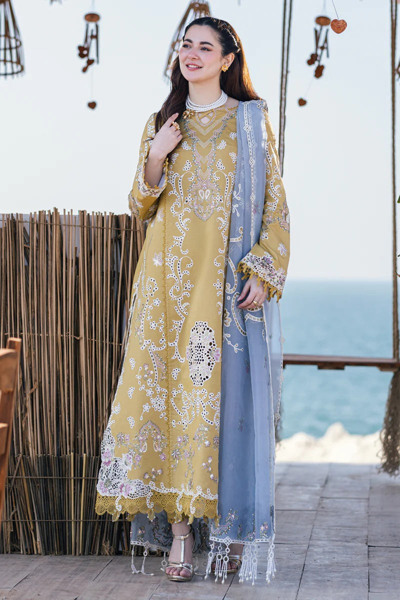 Qalamkar Selma Mustard Luxury Lawn Collection Replica