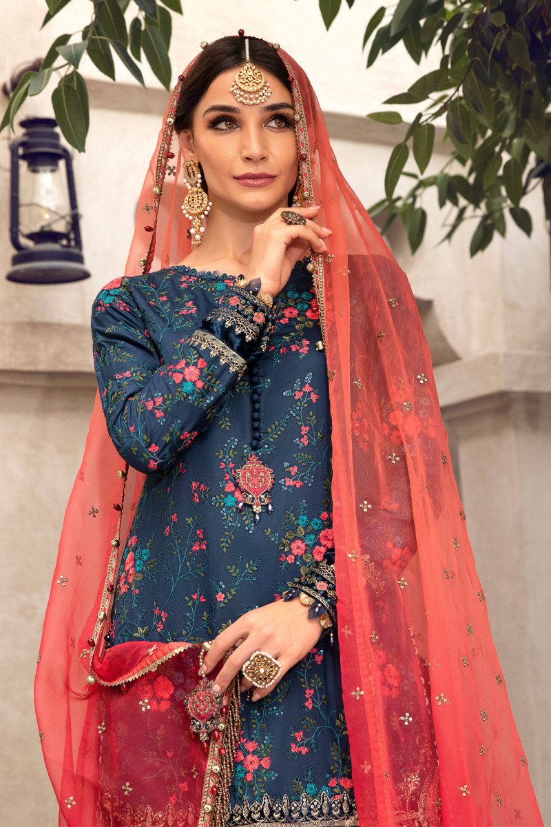 Maria B Blue Cotton Silk Exclusive Gharara Replica