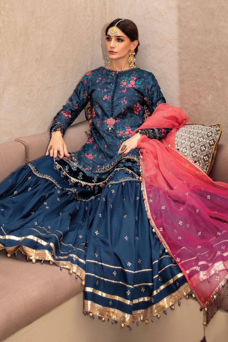 Maria B Blue Cotton Silk Exclusive Gharara Replica