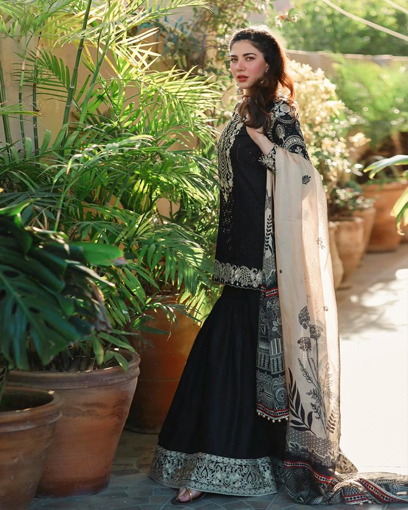 Faiza Saqlain Black Luxury Lawn Collection Replica