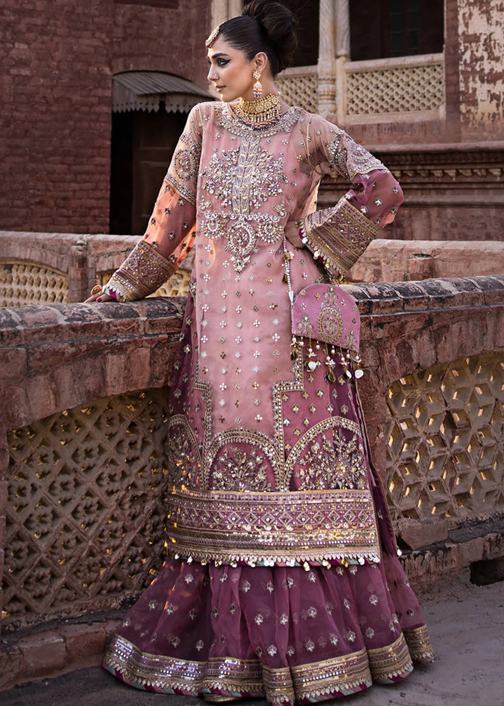 Zarlish By Mohsin Naveed Ranjha Pink Net Replica