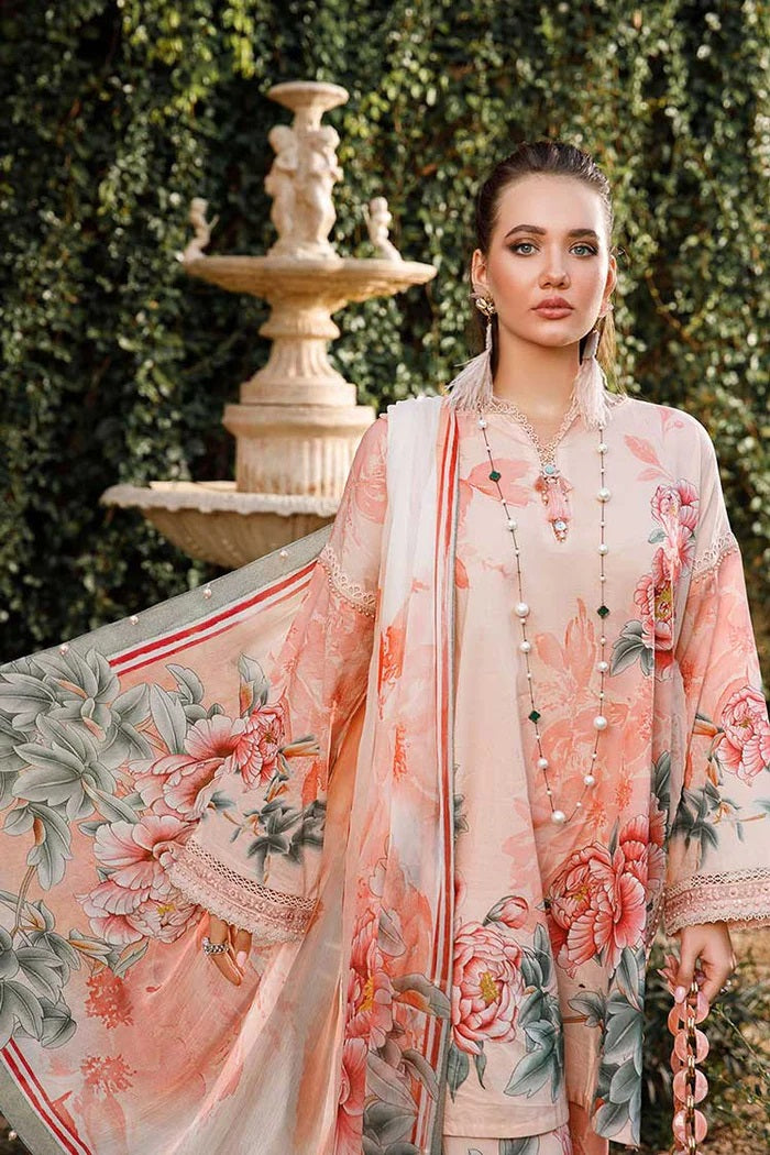 Maria B Peach MPrint Luxury Lawn Collection Replica