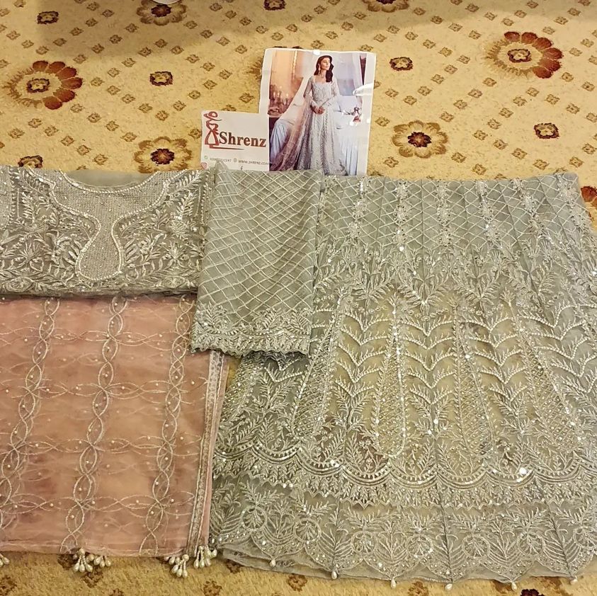 Shrenz Grey Bridal Collection Net Maxi Replica