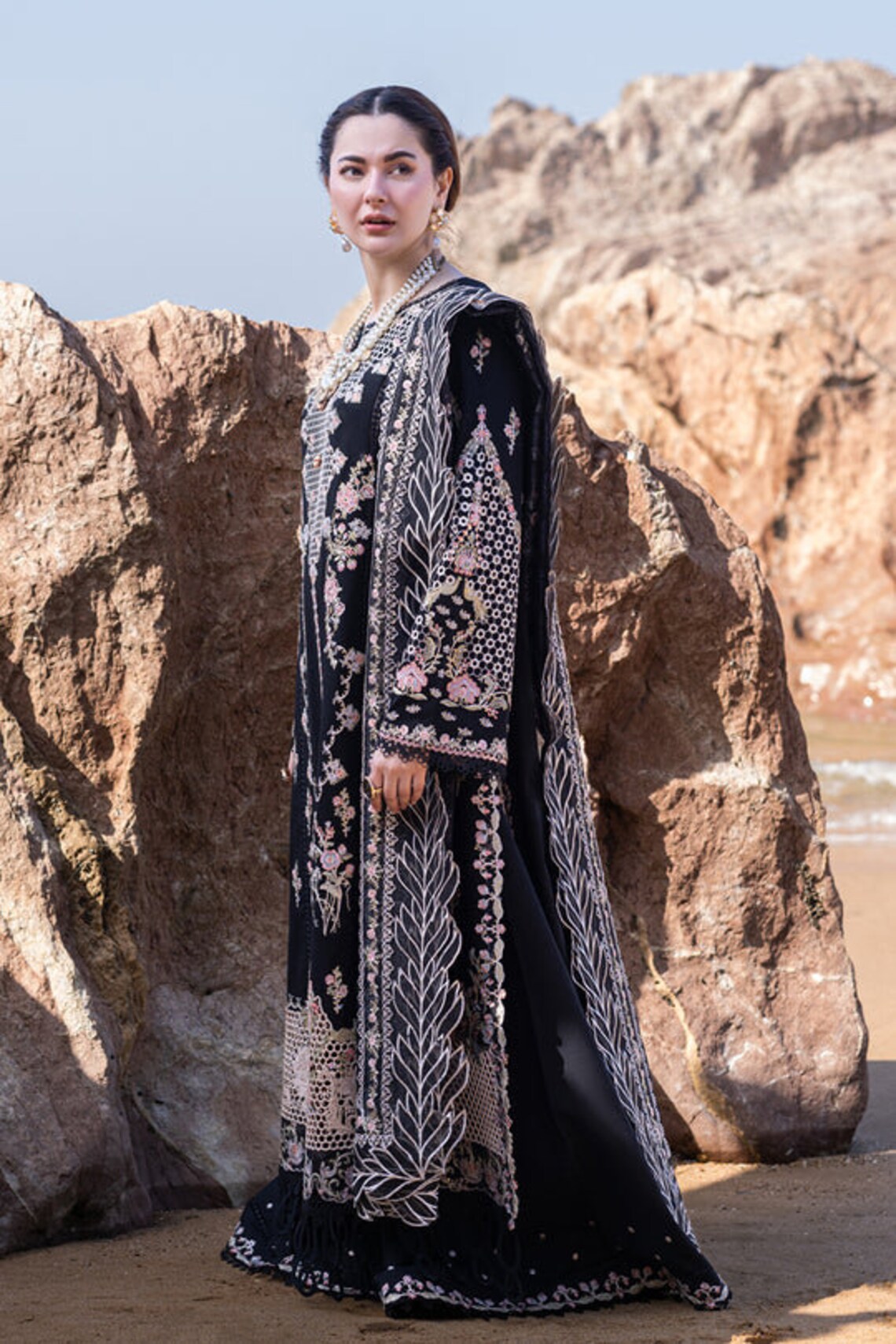 Qalamkar Black Luxury Lawn Collection Replica