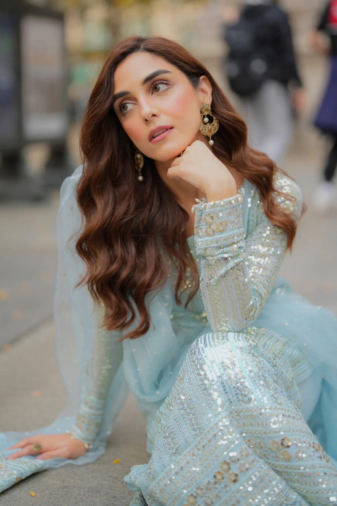 Maya Ali Sky Blue Formal Collection Chiffon Replica