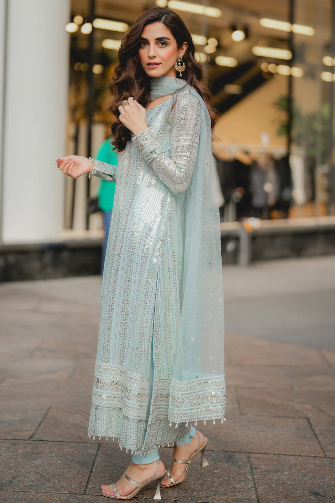 Maya Ali Sky Blue Formal Collection Chiffon Replica