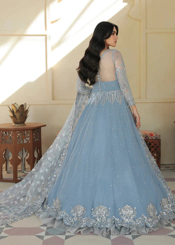 Afrozeh Sky Blue Bridal Collection Net Maxi Replica