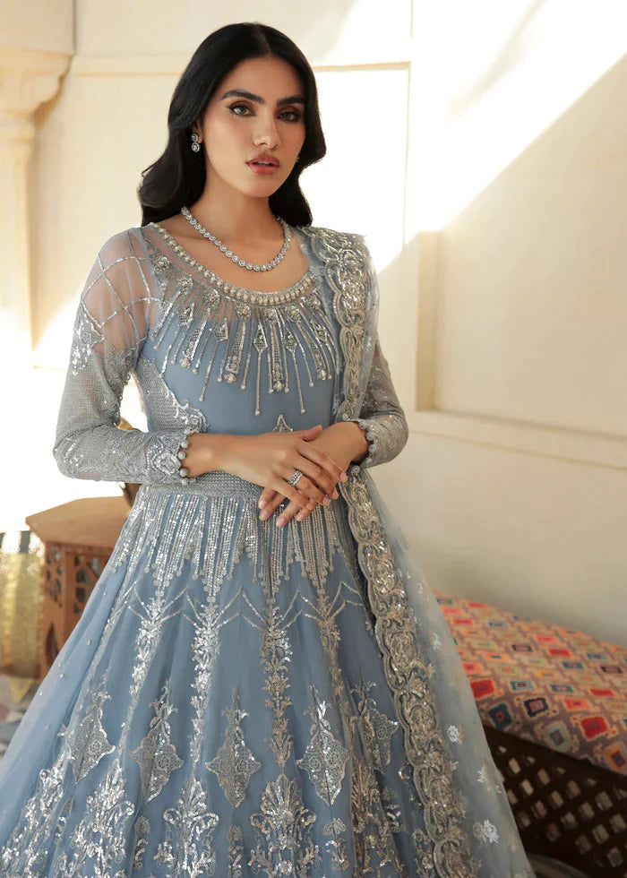 Afrozeh Sky Blue Bridal Collection Net Maxi Replica