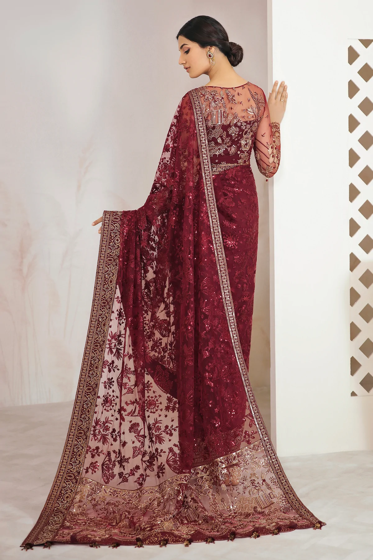 Jazmin Maroon Saree Collection Chiffon Replica