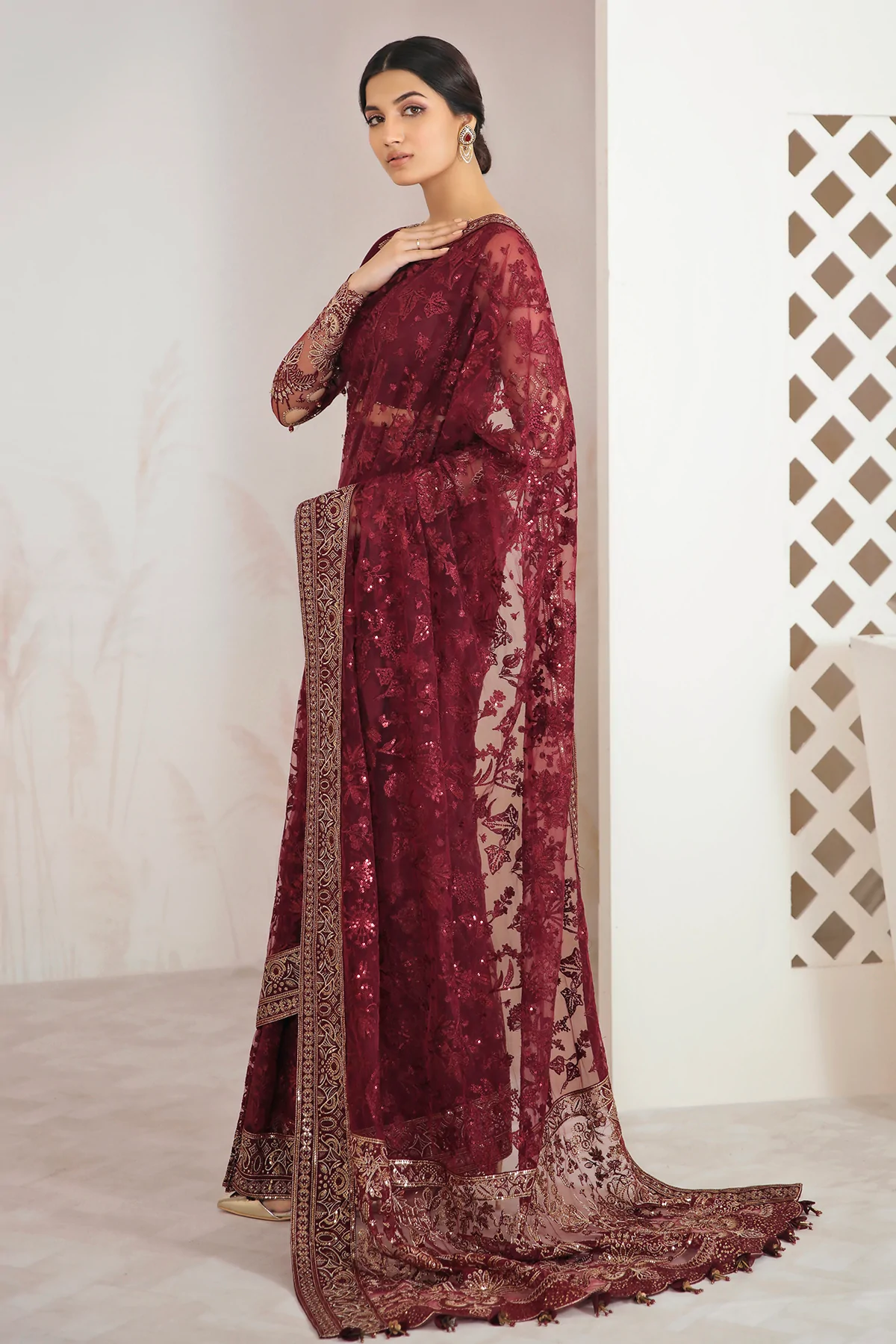 Jazmin Maroon Saree Collection Chiffon Replica