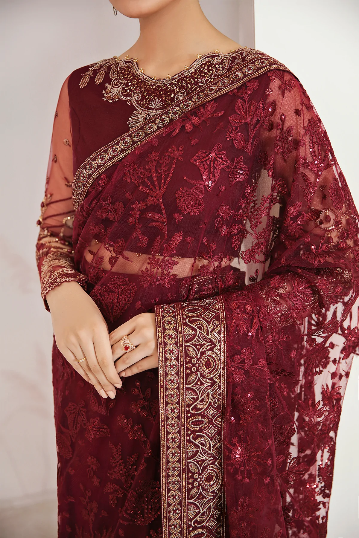 Jazmin Maroon Saree Collection Chiffon Replica