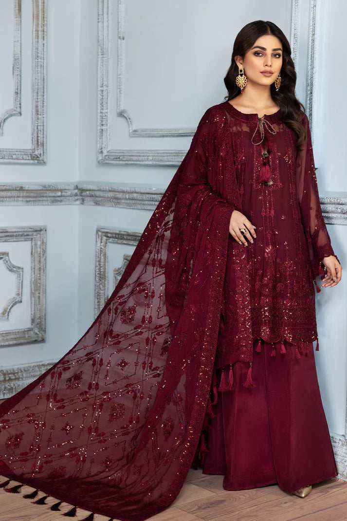 Alizeh Maroon Chiffon Formal Collection Replica