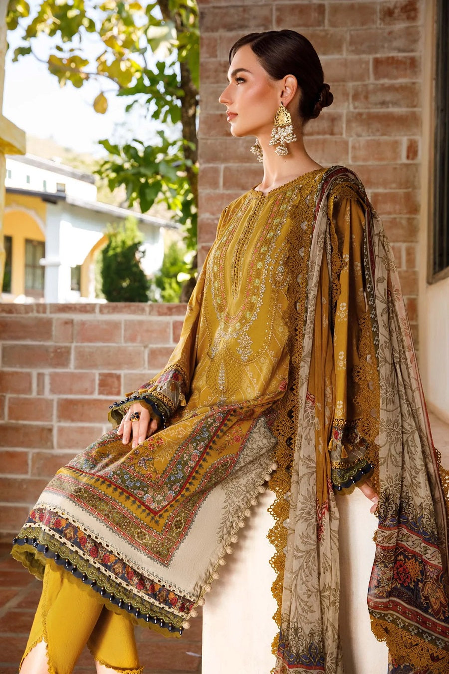 Maria B MPrint Mustard Embroidered Luxury Lawn Collection Replica