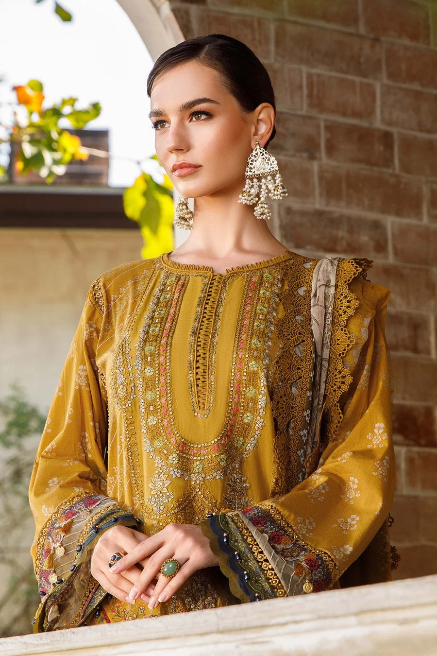 Maria B MPrint Mustard Embroidered Luxury Lawn Collection Replica