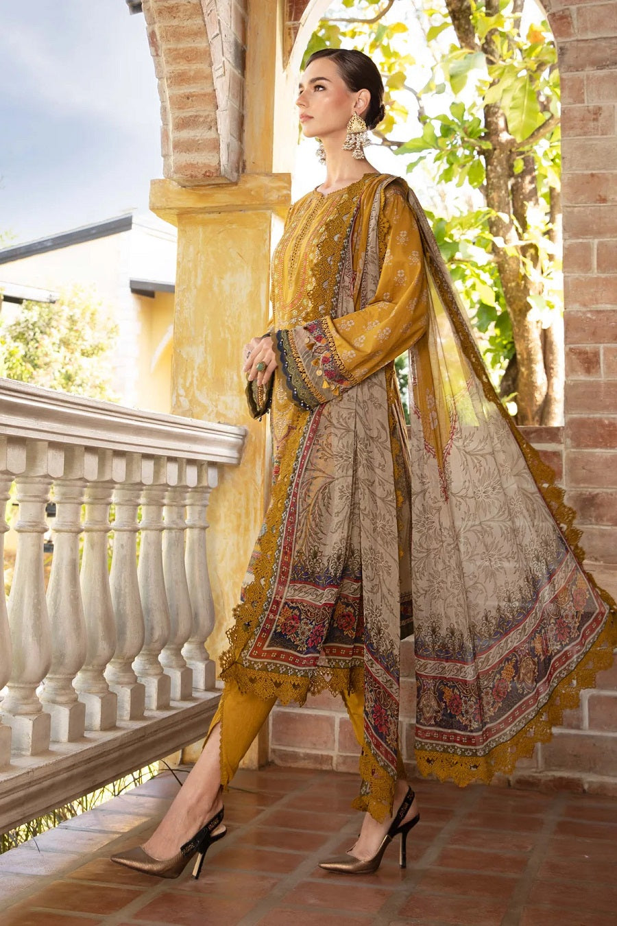 Maria B MPrint Mustard Embroidered Luxury Lawn Collection Replica