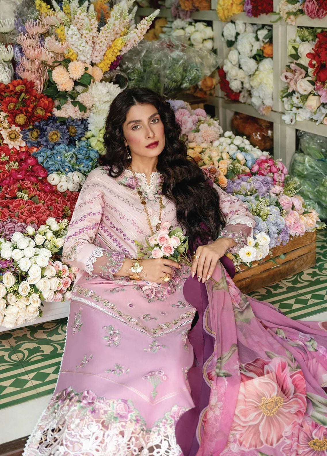 Mushq Lawana Pink Luxury Lawn Collection Replica