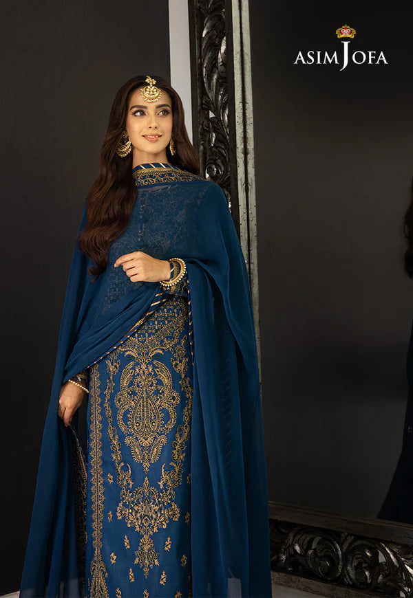 Asim Jofa Blue Formal Collection Chiffon Replica