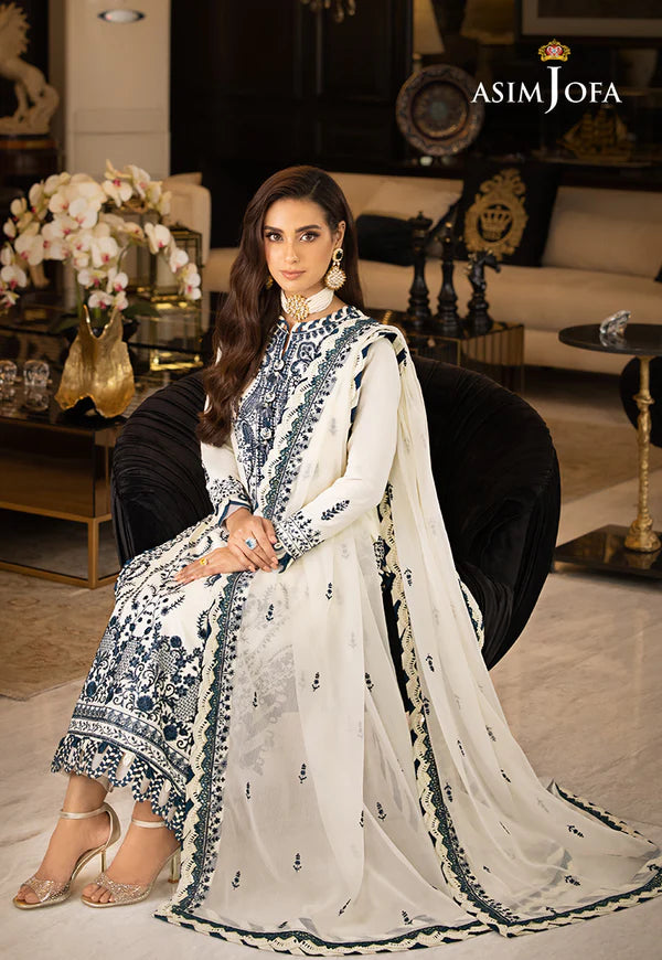 Asim Jofa White Chiffon Formal Collection Replica