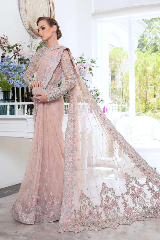 Maria B Peach Net Saree Collection Replica