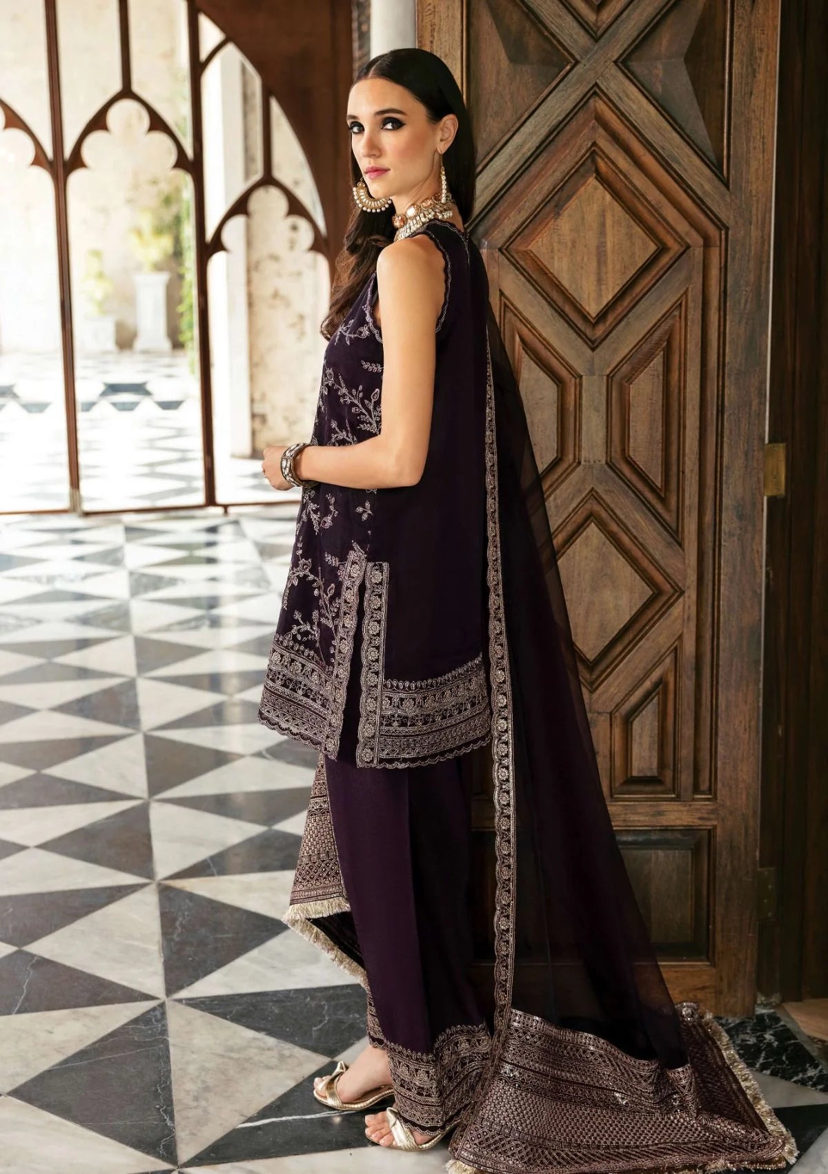 Ayzel By Afrozeh Purple Velvet Collection Net Replica