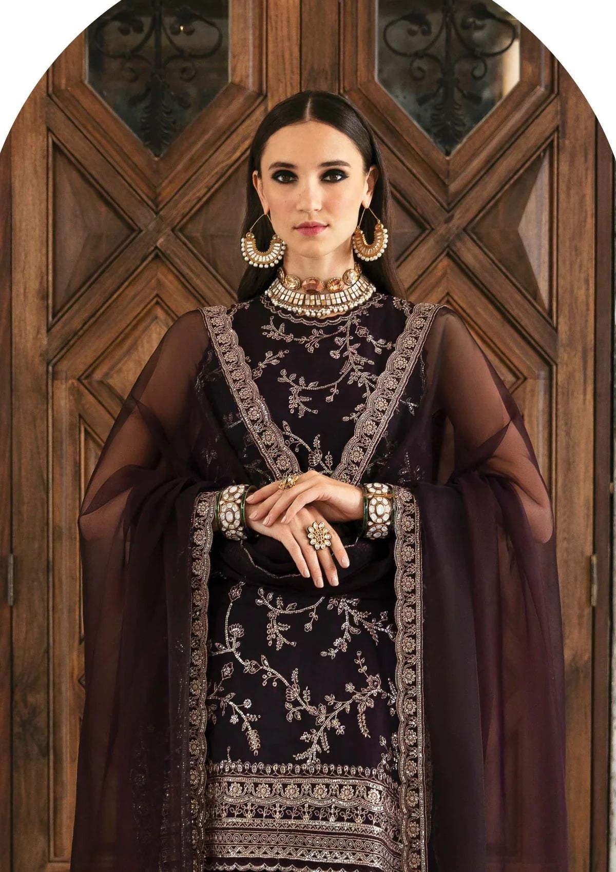 Ayzel By Afrozeh Purple Velvet Collection Net Replica