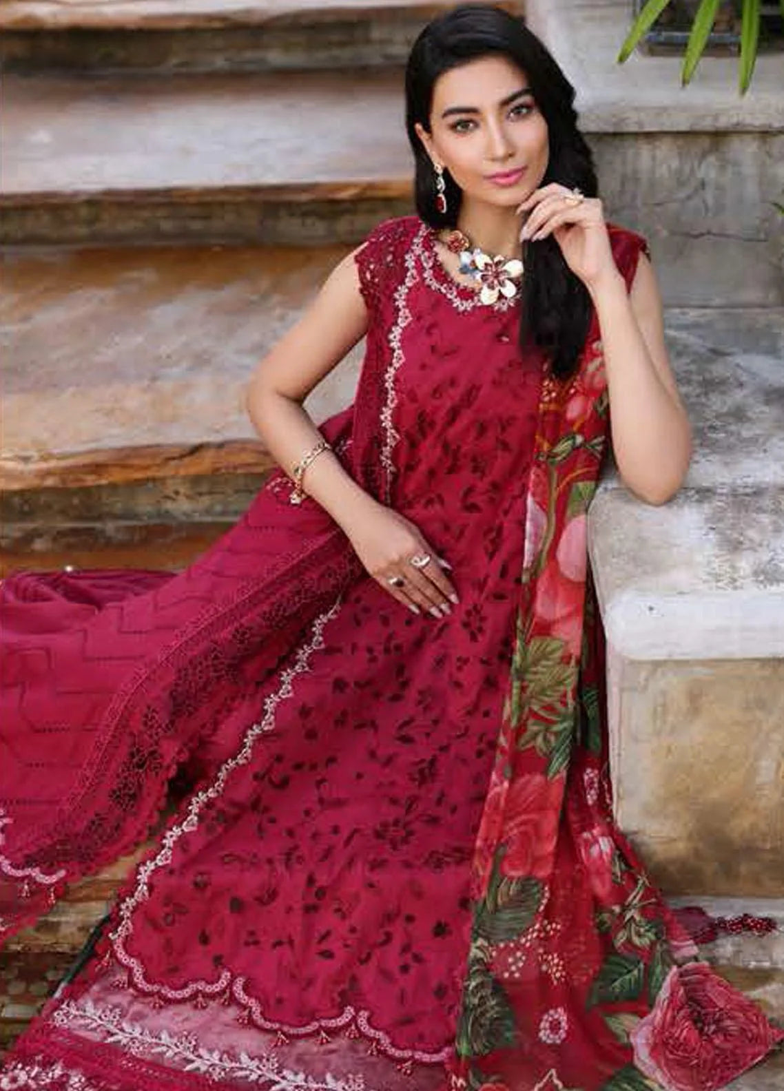 Farah Talib Red Luxury Lawn Collection Replica