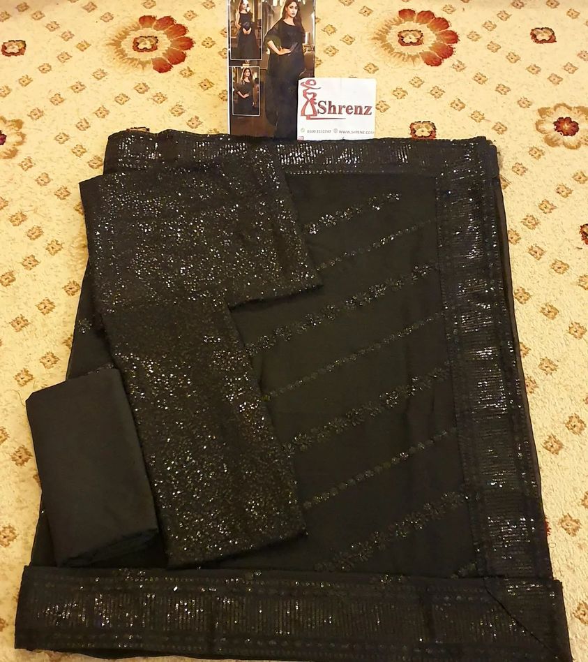 Asim Jofa Black Chiffon Saree Replica