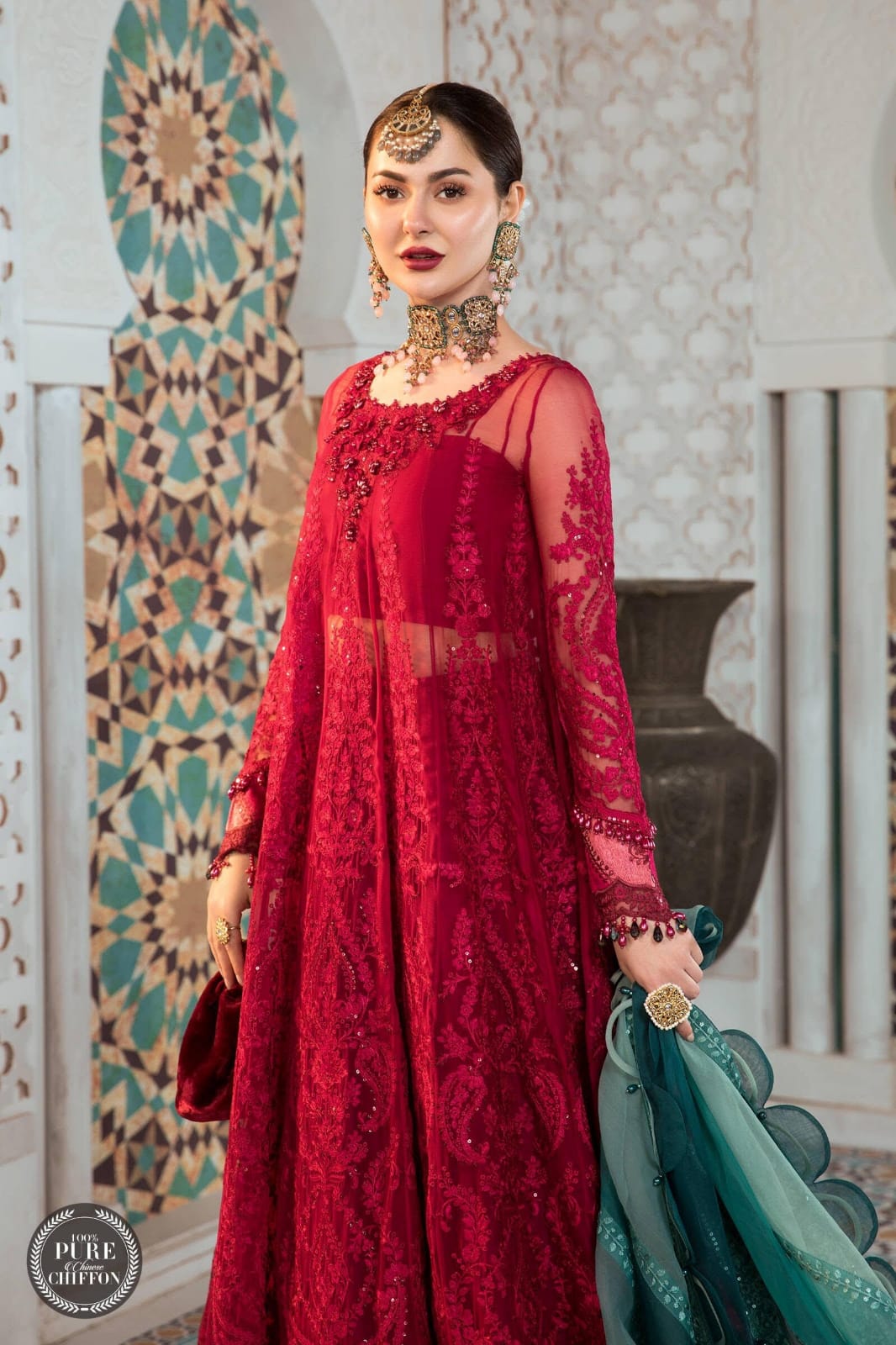 Maria B Red Bridal Collection Chiffon Replica