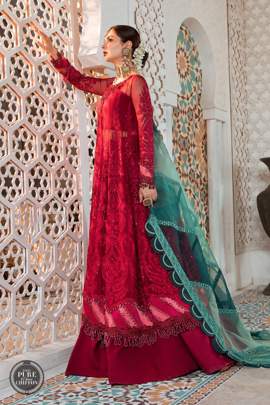 Maria B Red Bridal Collection Chiffon Replica