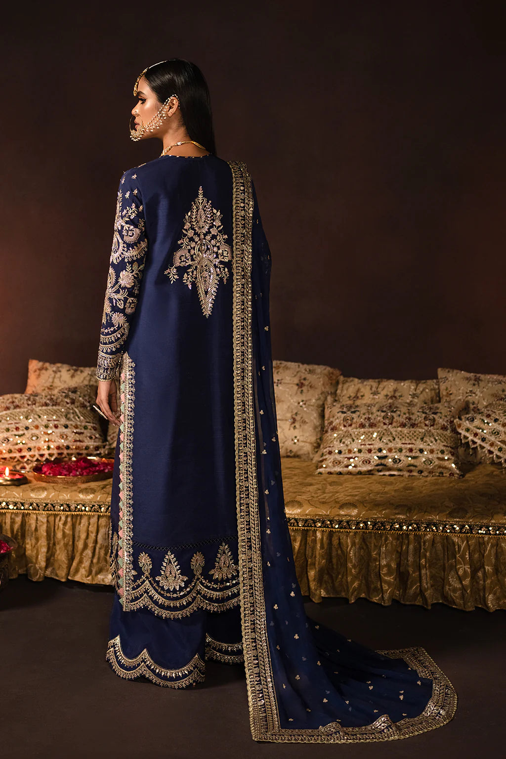 Afrozeh Navy Velvet Collection Net Replica