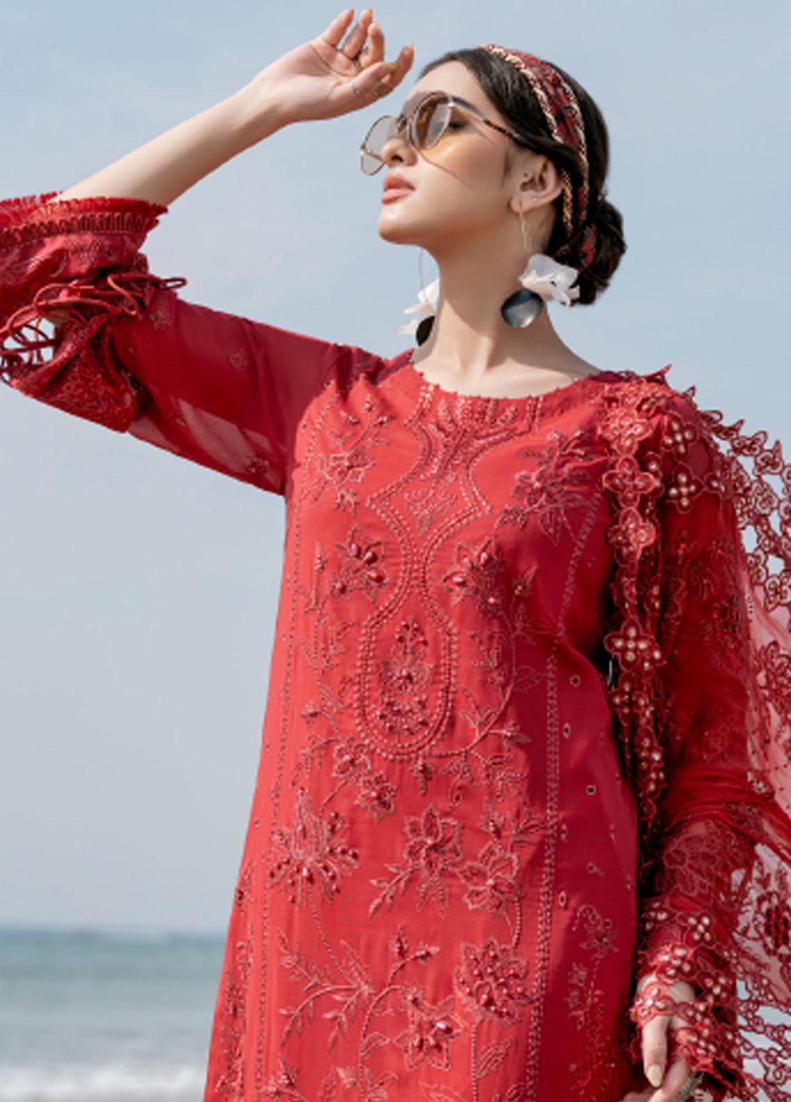 Nureh Tere Sang Red Luxury Lawn Collection Replica